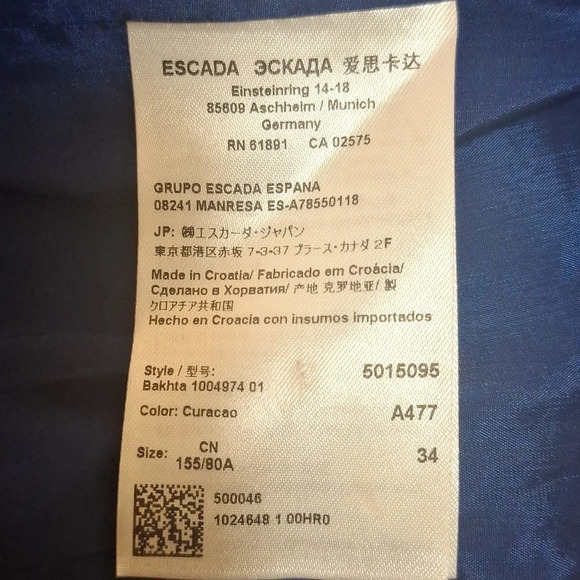 Escada Curacao blue  Loro Piana cashmere blazer SZ EU 34 - Picture 7 of 10